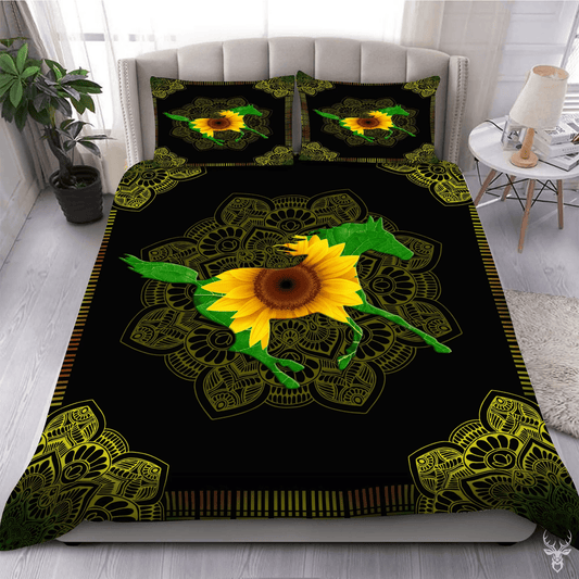 Personalized 3-piece Duvet Cover Bedding Set  Horse Sunflower Bedding Set
