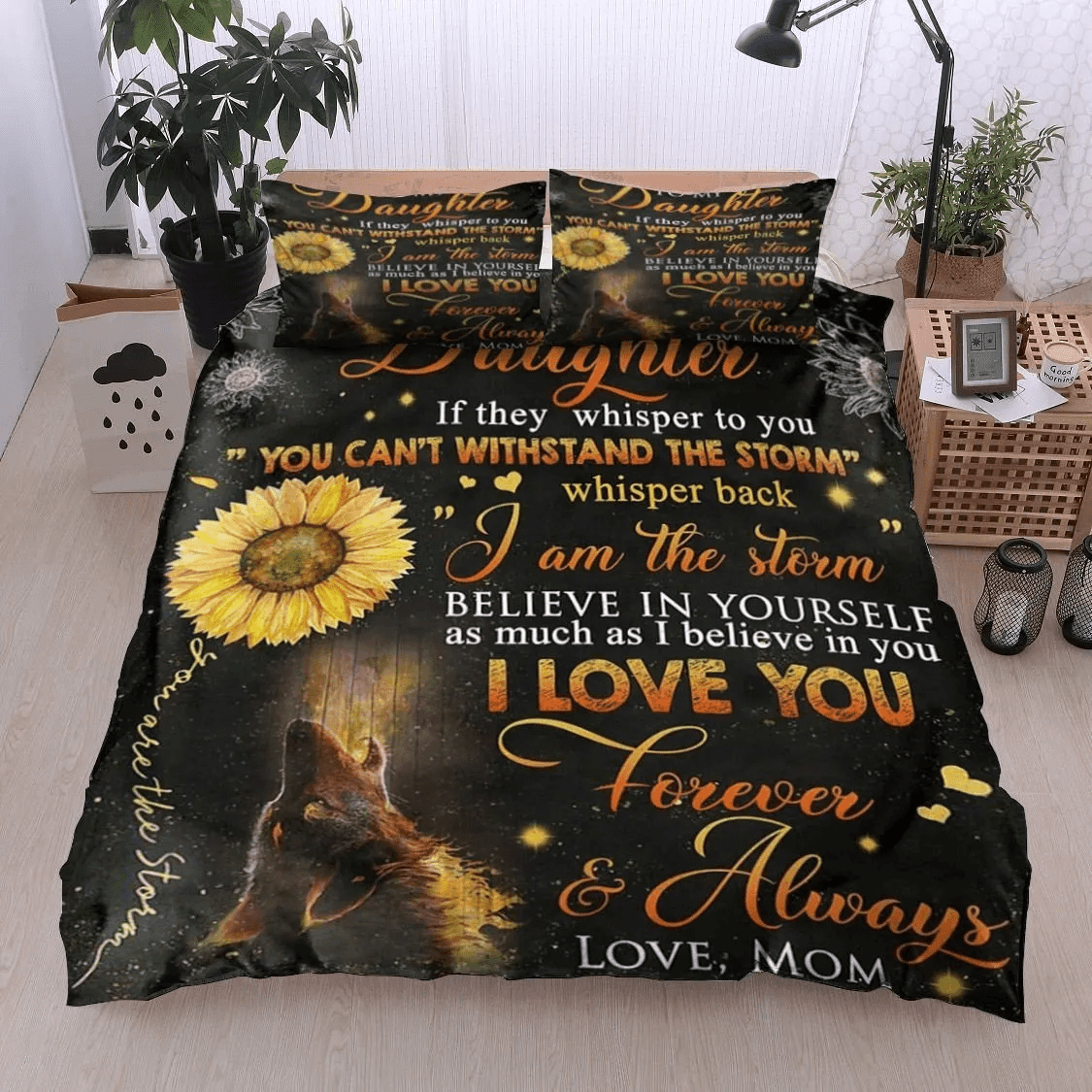 Personalized 3-piece Duvet Cover Bedding Set To My Daughter Wolf Sunflower Bedding Set