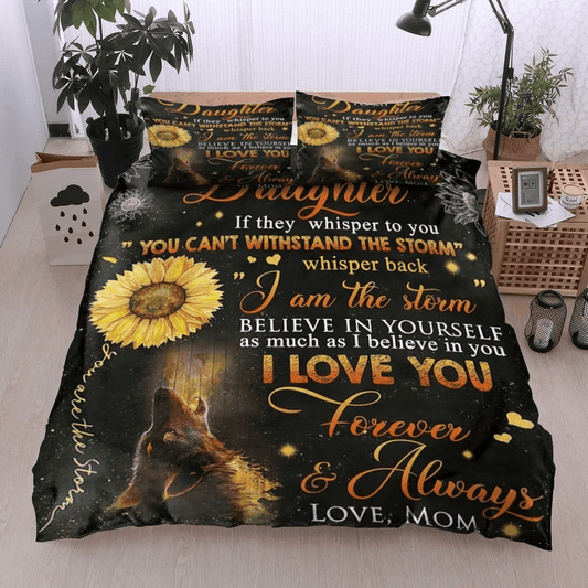 Personalized 3-piece Duvet Cover Bedding Set To My Daughter Wolf Sunflower Bedding Set