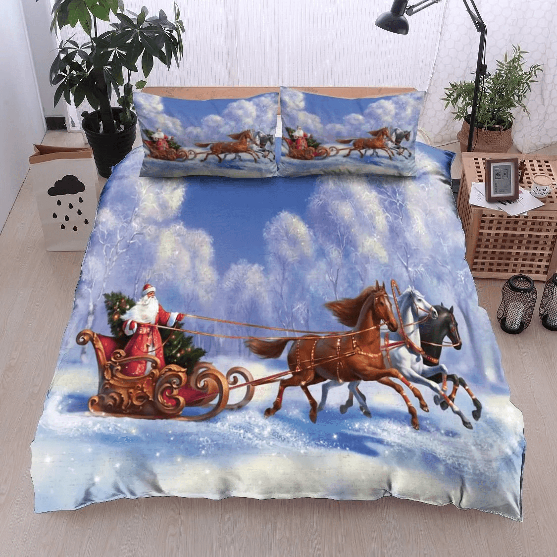 Personalized 3-piece Duvet Cover Bedding Set  Christmas Santa Claus Horse Bedding Set