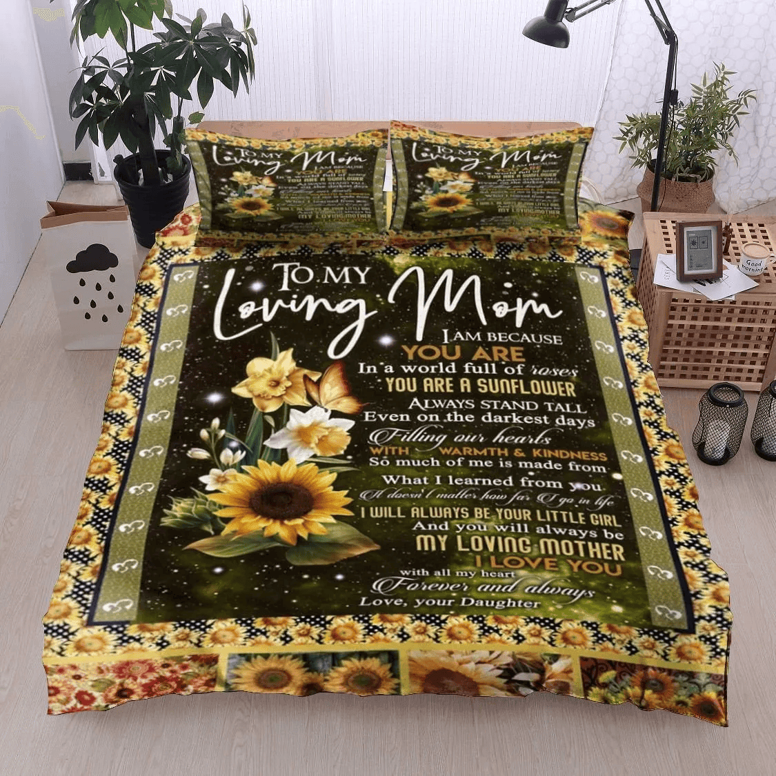 Personalized 3-piece Duvet Cover Bedding Set  To My Loving Mom Sunflower Bedding Set