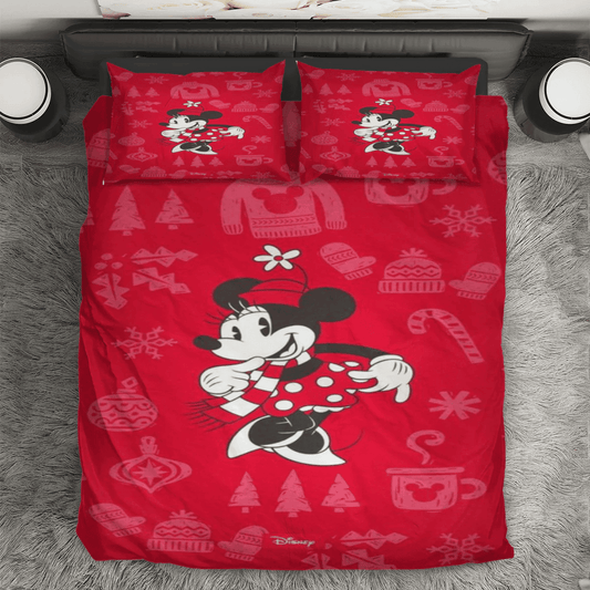 Disney Mickey Mouse Christmas Minnie Red 1 3PCS Bedding Set Duvet Cover And Pillow Cases Gift For Fan