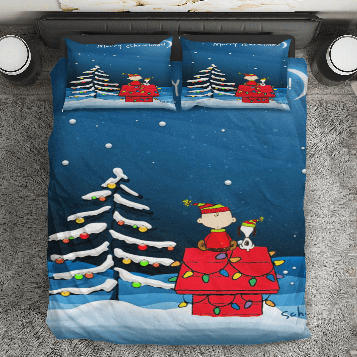 Peanut Christmas Charlie Snoopy 2 3PCS Bedding Set Duvet Cover And Pillow Cases Gift For Fan