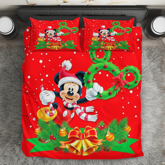 Disney Mickey Mouse Christmas Mickey Red 2 3PCS Bedding Set Duvet Cover And Pillow Cases Gift For Fan