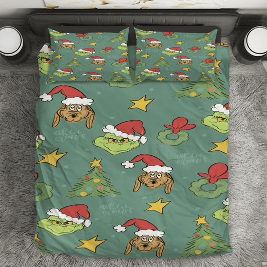 The Grinch Christmas 8 3PCS Bedding Set Duvet Cover And Pillow Cases Gift For Fan