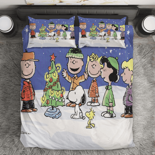 Peanut Christmas Snoopy And Friends 9 3PCS Bedding Set Duvet Cover And Pillow Cases Gift For Fan
