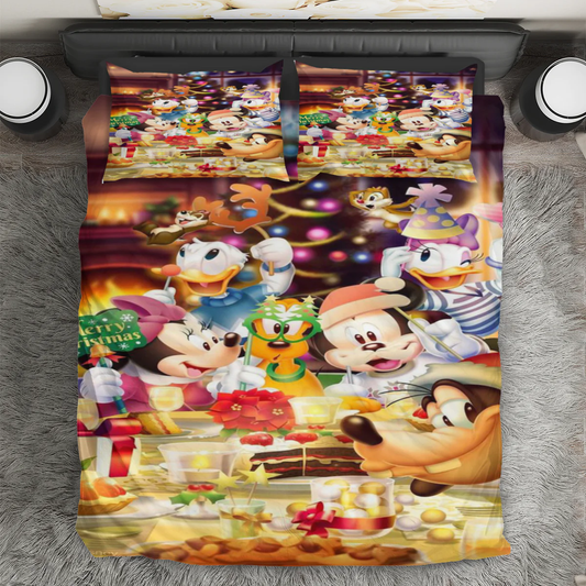 Disney Mickey Mouse Christmas Mickey Friends 6 3PCS Bedding Set Duvet Cover And Pillow Cases Gift For Fan