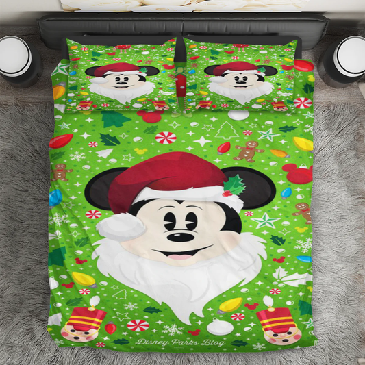 Disney Mickey Mouse Christmas Mickey Green 1 3PCS Bedding Set Duvet Cover And Pillow Cases Gift For Fan