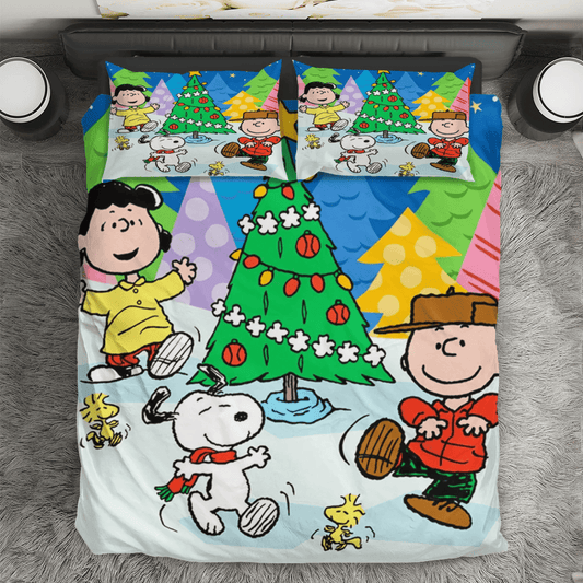 Peanut Christmas Snoopy And Friends 12 3PCS Bedding Set Duvet Cover And Pillow Cases Gift For Fan