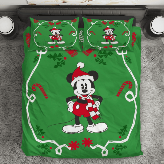 Disney Mickey Mouse Christmas Mickey Green 3 3PCS Bedding Set Duvet Cover And Pillow Cases Gift For Fan