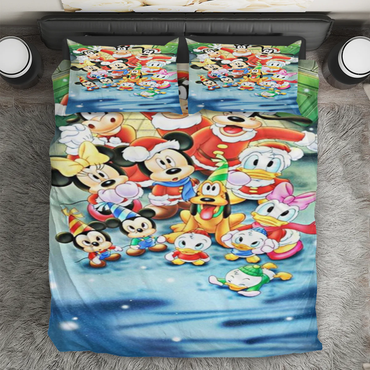 Disney Mickey Mouse Christmas Mickey Friends 16 3PCS Bedding Set Duvet Cover And Pillow Cases Gift For Fan