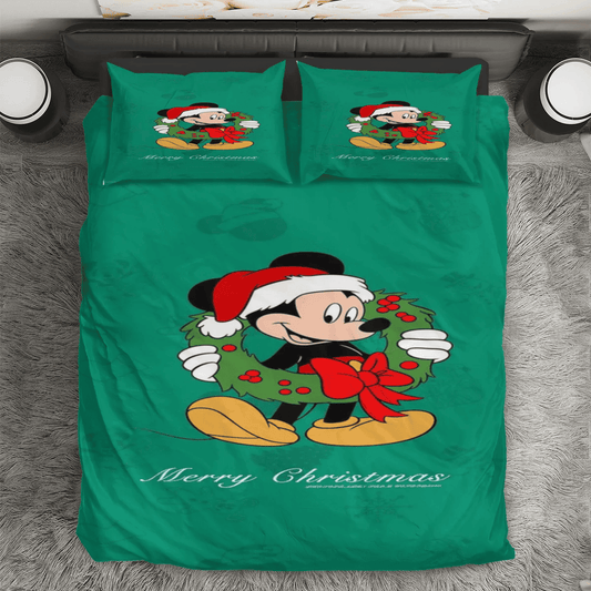 Disney Mickey Mouse Christmas Mickey Green 2 3PCS Bedding Set Duvet Cover And Pillow Cases Gift For Fan
