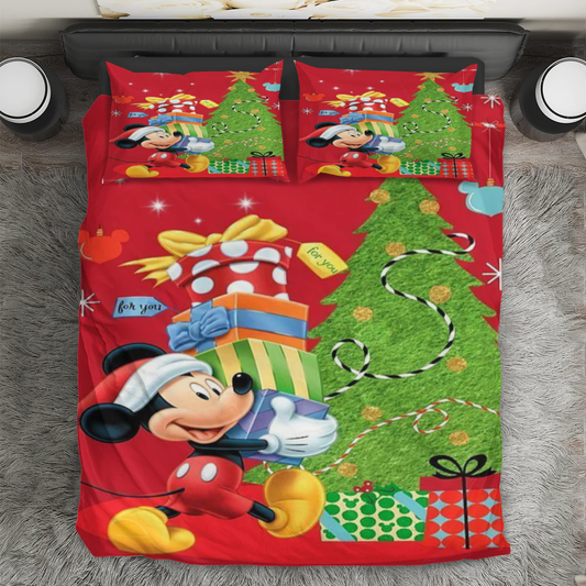 Disney Mickey Mouse Christmas Mickey Red 1 3PCS Bedding Set Duvet Cover And Pillow Cases Gift For Fan