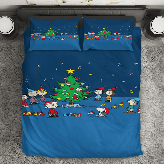 Peanut Christmas Snoopy And Friends 4 3PCS Bedding Set Duvet Cover And Pillow Cases Gift For Fan