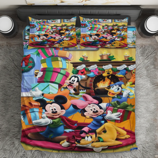 Disney Mickey Mouse Christmas Mickey Friends 8 3PCS Bedding Set Duvet Cover And Pillow Cases Gift For Fan