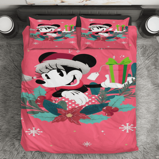 Disney Mickey Mouse Christmas Minnie Gift Pink 1 3PCS Bedding Set Duvet Cover And Pillow Cases Gift For Fan