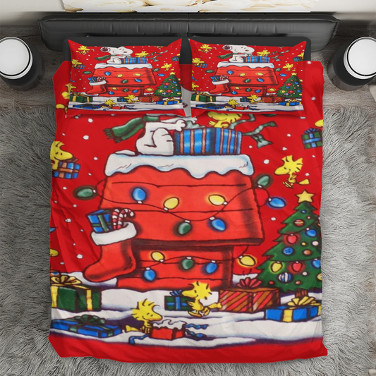 Peanut Christmas Snoopy Woodstock 2 3PCS Bedding Set Duvet Cover And Pillow Cases Gift For Fan