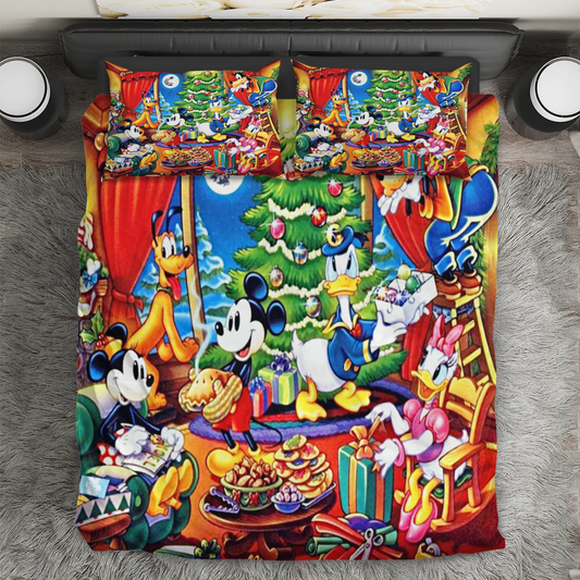 Disney Mickey Mouse Christmas Mickey Friends 2 3PCS Bedding Set Duvet Cover And Pillow Cases Gift For Fan