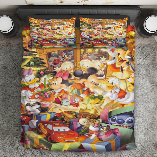 Disney Mickey Mouse Christmas Mickey Friends 9 3PCS Bedding Set Duvet Cover And Pillow Cases Gift For Fan