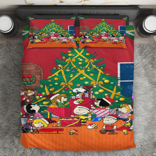 Peanut Christmas Snoopy And Friends 15 3PCS Bedding Set Duvet Cover And Pillow Cases Gift For Fan