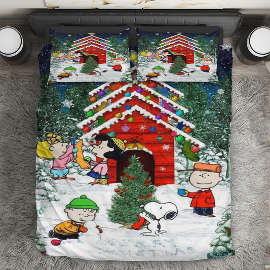 Peanut Christmas Snoopy And Friends 3 3PCS Bedding Set Duvet Cover And Pillow Cases Gift For Fan