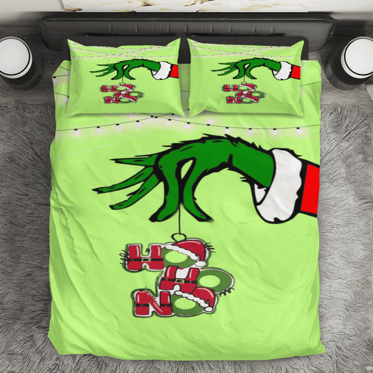 The Grinch Christmas Ho Ho No 1 3PCS Bedding Set Duvet Cover And Pillow Cases Gift For Fan