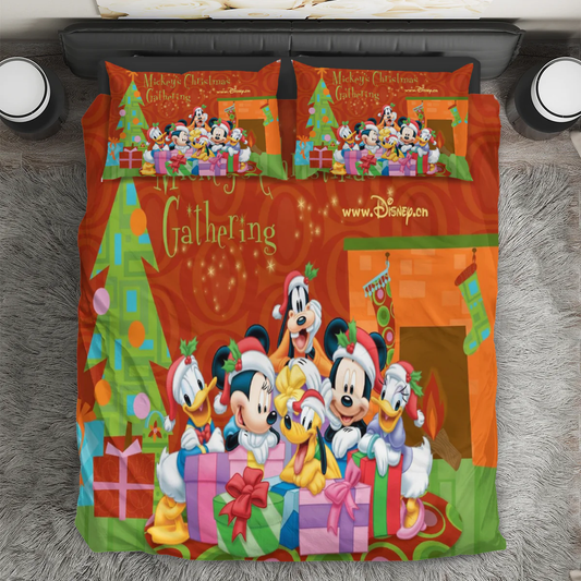 Disney Mickey Mouse Christmas Mickey Friends 3 3PCS Bedding Set Duvet Cover And Pillow Cases Gift For Fan