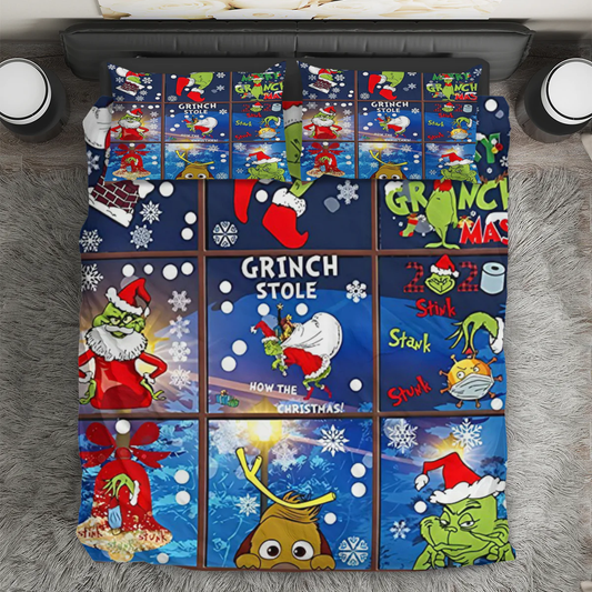 The Grinch Christmas 11 3PCS Bedding Set Duvet Cover And Pillow Cases Gift For Fan