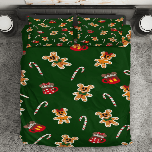 Disney Mickey Mouse Christmas Mickey And Minnie Green 7 3PCS Bedding Set Duvet Cover And Pillow Cases Gift For Fan