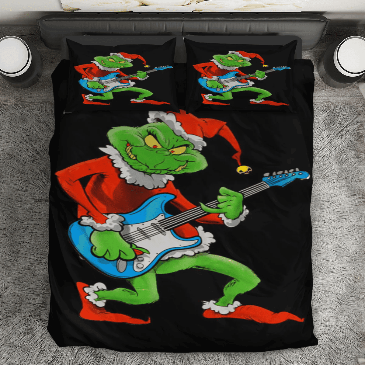 The Grinch Christmas Grinch Guitar 1 3PCS Bedding Set Duvet Cover And Pillow Cases Gift For Fan