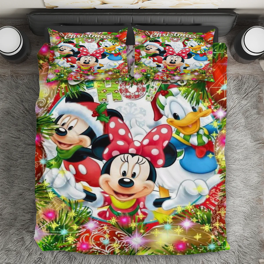 Disney Mickey Mouse Christmas Mickey Friends 11 3PCS Bedding Set Duvet Cover And Pillow Cases Gift For Fan
