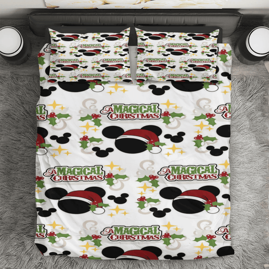 Disney Mickey Mouse Christmas Magical Christmas 3PCS Bedding Set Duvet Cover And Pillow Cases Gift For Fan