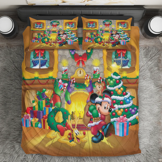 Disney Mickey Mouse Christmas Mickey And Pluto 1 3PCS Bedding Set Duvet Cover And Pillow Cases Gift For Fan