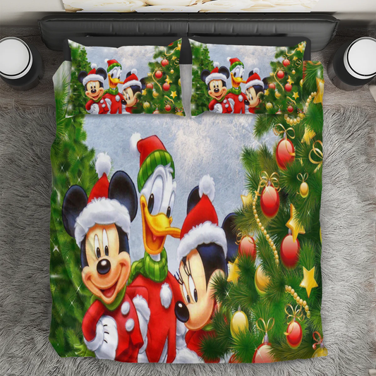 Disney Mickey Mouse Christmas Mickey Friends 4 3PCS Bedding Set Duvet Cover And Pillow Cases Gift For Fan