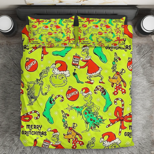 The Grinch Christmas 6 3PCS Bedding Set Duvet Cover And Pillow Cases Gift For Fan