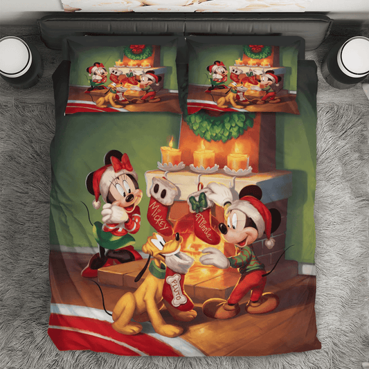 Disney Mickey Mouse Christmas Mickey And Minnie Red 6 3PCS Bedding Set Duvet Cover And Pillow Cases Gift For Fan