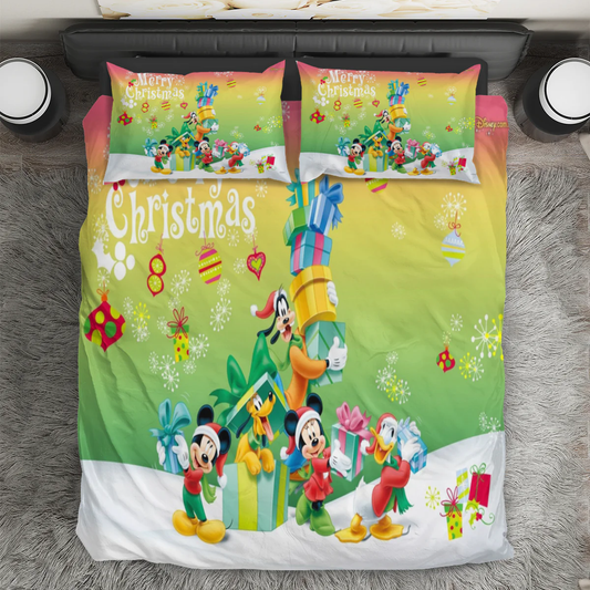 Disney Mickey Mouse Christmas Mickey Friends 1 3PCS Bedding Set Duvet Cover And Pillow Cases Gift For Fan