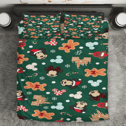 Disney Mickey Mouse Christmas Mickey And Minnie Green 5 3PCS Bedding Set Duvet Cover And Pillow Cases Gift For Fan