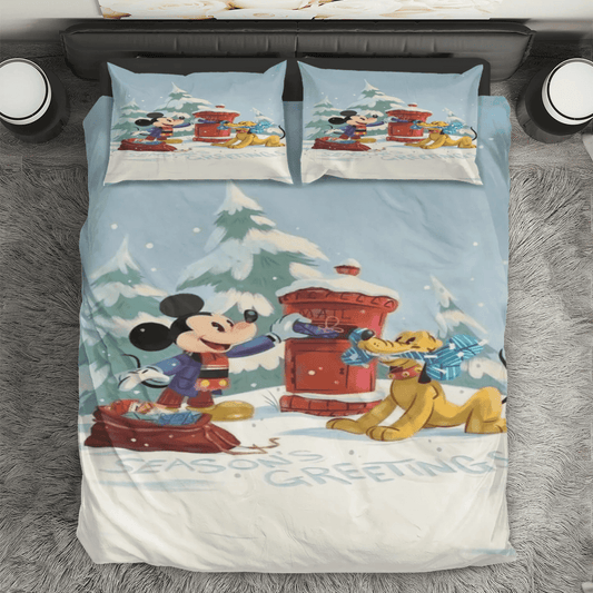 Disney Mickey Mouse Christmas Mickey And Pluto Blue 2 3PCS Bedding Set Duvet Cover And Pillow Cases Gift For Fan