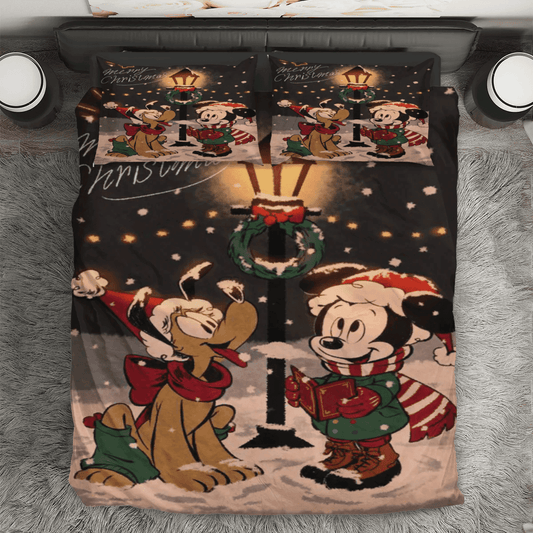 Disney Mickey Mouse Christmas Mickey And Pluto Blue 1 3PCS Bedding Set Duvet Cover And Pillow Cases Gift For Fan