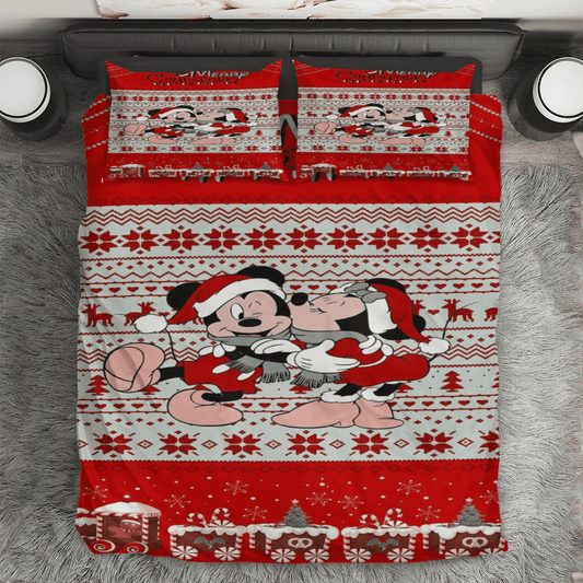 Disney Mickey Mouse Christmas Mickey And Minnie Red 2 3PCS Bedding Set Duvet Cover And Pillow Cases Gift For Fan
