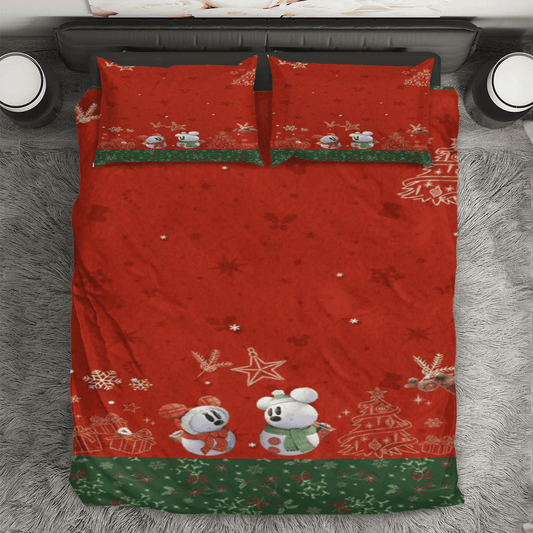 Disney Mickey Mouse Christmas Mickey And Minnie Snowman 1 3PCS Bedding Set Duvet Cover And Pillow Cases Gift For Fan
