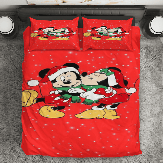 Disney Mickey Mouse Christmas Mickey And Minnie Red 1 3PCS Bedding Set Duvet Cover And Pillow Cases Gift For Fan