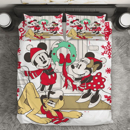 Disney Mickey Mouse Christmas Mickey And Minnie Red 3 3PCS Bedding Set Duvet Cover And Pillow Cases Gift For Fan