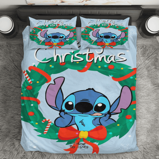 Disney Lilo And Stich Christmas Merry Christmas 1 3PCS Bedding Set Duvet Cover And Pillow Cases Gift For Fan