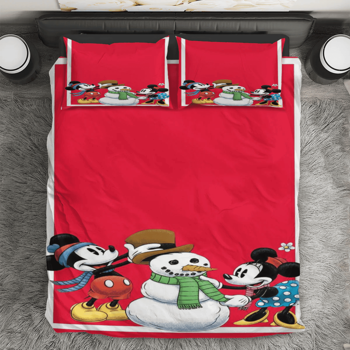 Disney Mickey Mouse Christmas Mickey And Minnie Red 7 3PCS Bedding Set Duvet Cover And Pillow Cases Gift For Fan