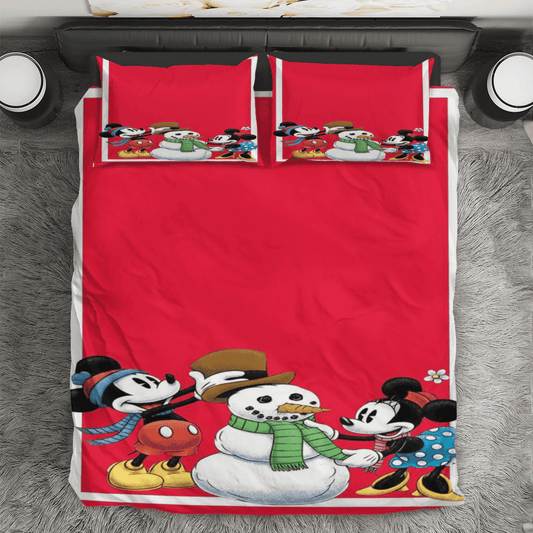 Disney Mickey Mouse Christmas Mickey And Minnie Red 7 3PCS Bedding Set Duvet Cover And Pillow Cases Gift For Fan
