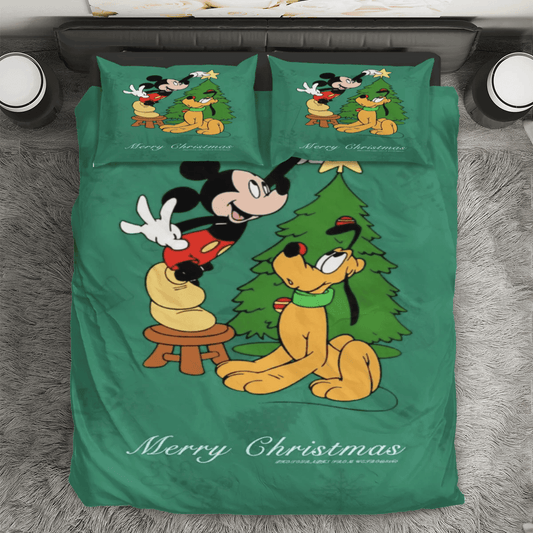 Disney Mickey Mouse Christmas Mickey And Pluto Green 1 3PCS Bedding Set Duvet Cover And Pillow Cases Gift For Fan