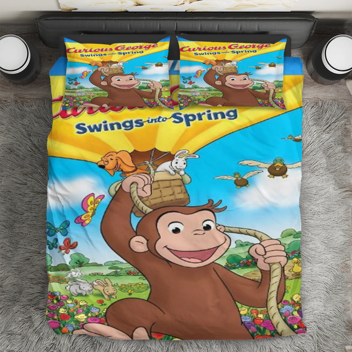 Curious George Poster 4 3PCS 3PCS Bedding Set Duvet Cover And Pillow Cases Gift For Fan