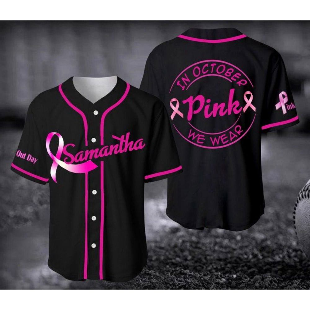 October We Wear Pink Baseball Jersey - Breast Cancer Unisex Shirt Gift for Her Him - Aopprinter